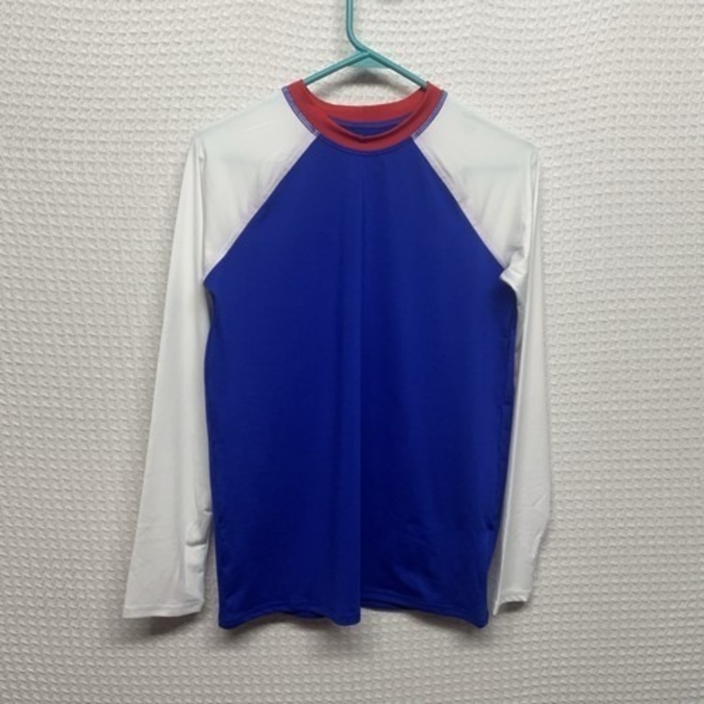NWOT Lands' End Blue/White Long Sleeve Rash Guard Swim T-Shirt Women XL 14-16